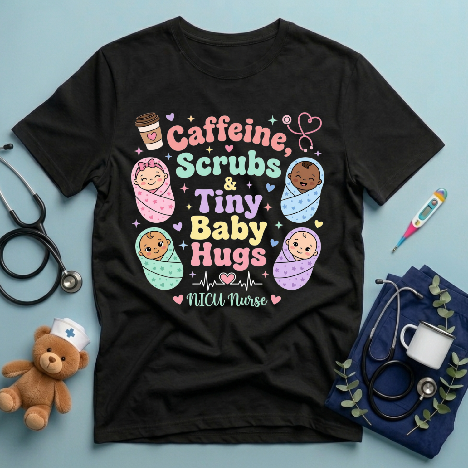 Coffee & Baby Hugs NICU Nurse T-Shirt