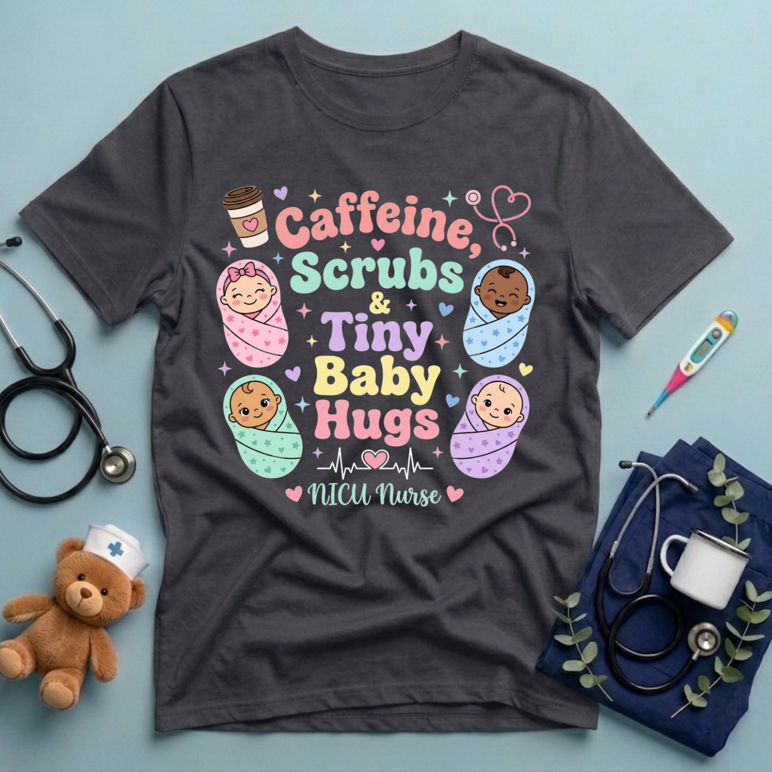 Coffee & Baby Hugs NICU Nurse T-Shirt