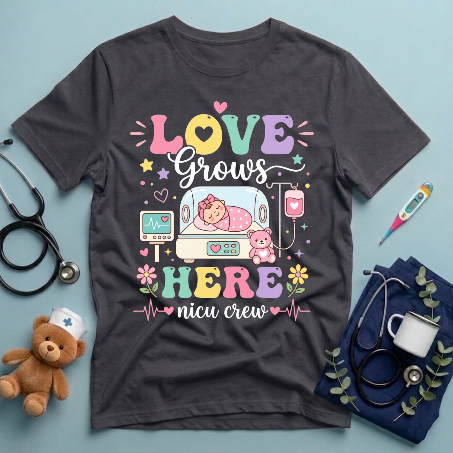 Love Grows Here Nicu Nurse T-Shirt
