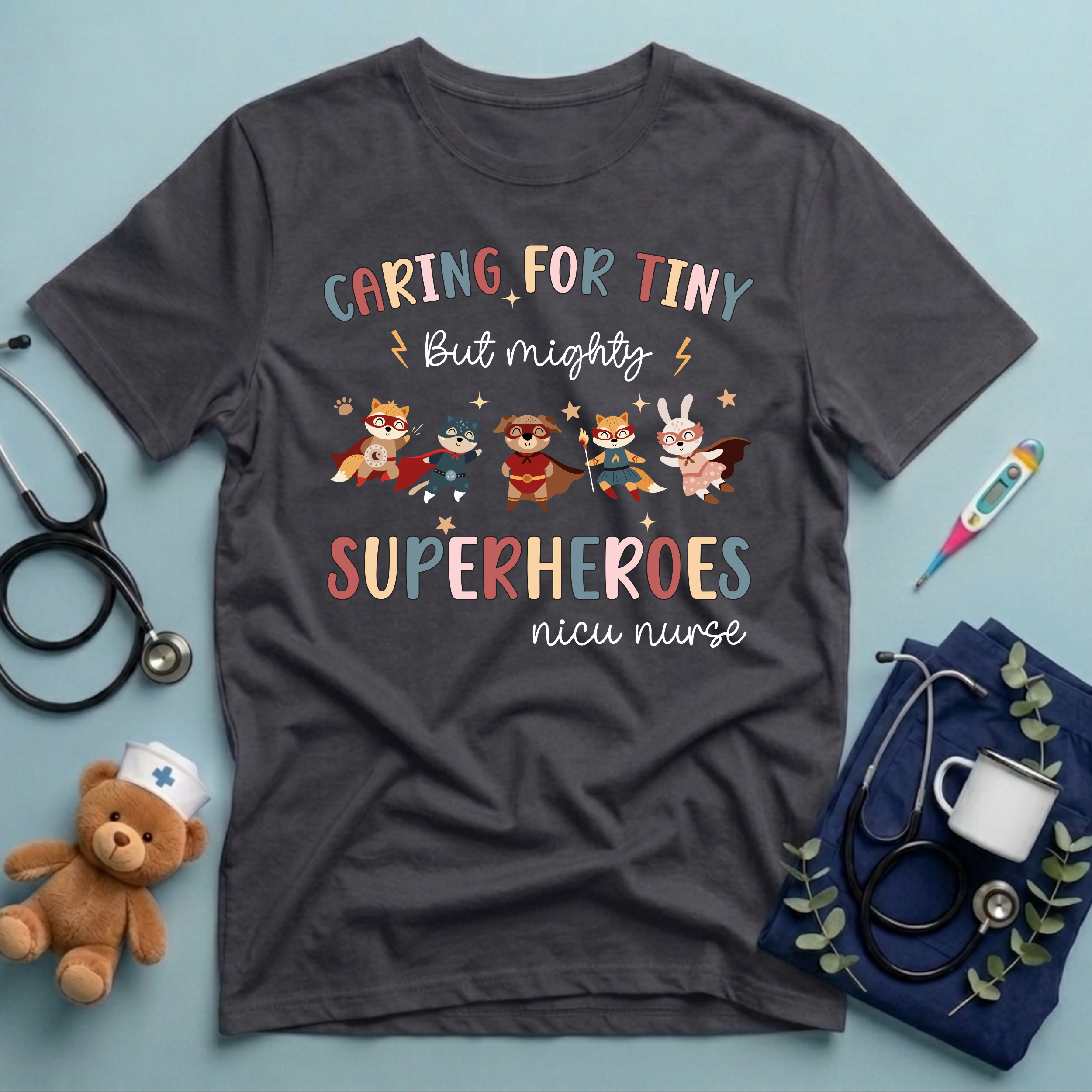 Caring For Superheroes Nicu Crew T-Shirt