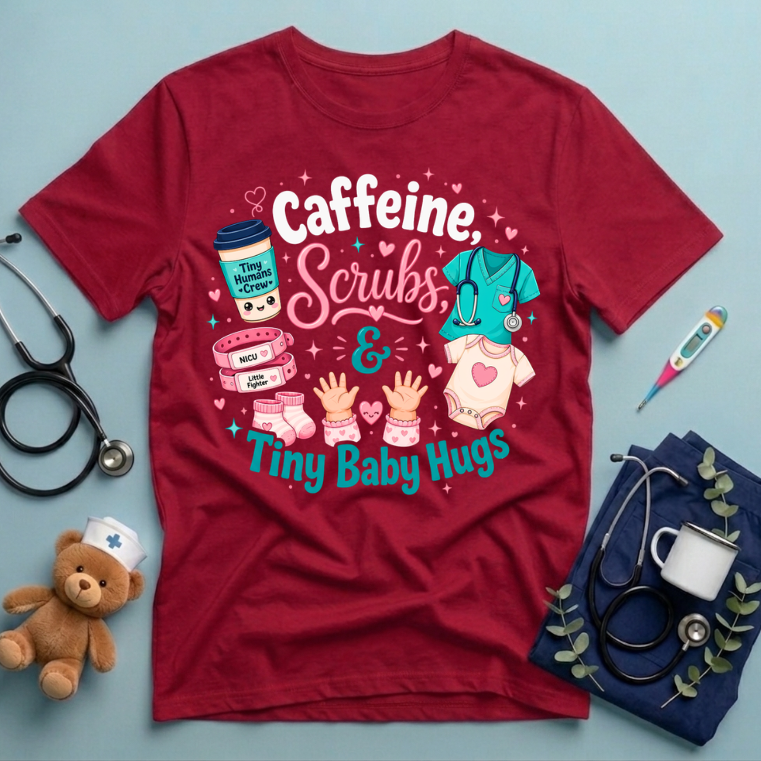 Caffeine Scrubs Tiny Baby Hugs T-Shirt