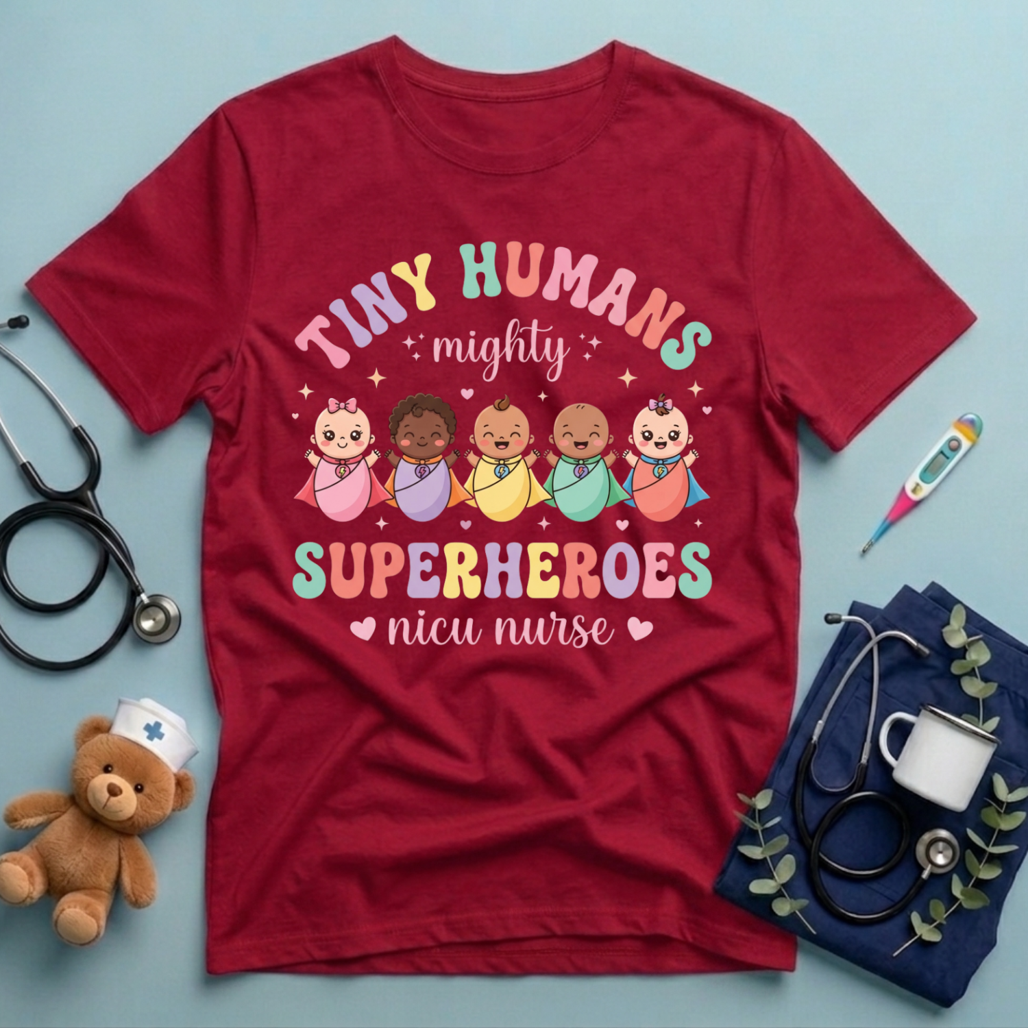 Tiny Humans Mighty Superheroes T-Shirt
