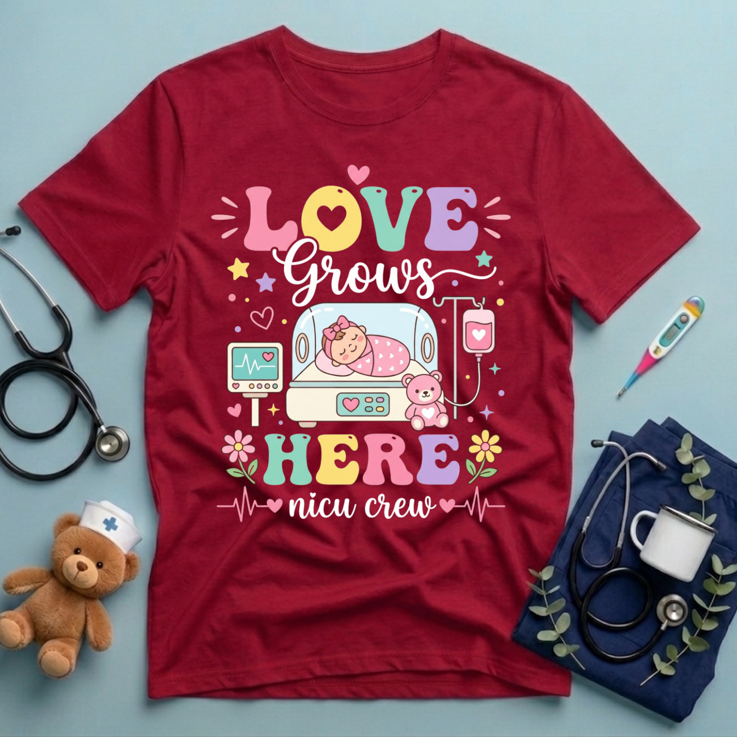 Love Grows Here Nicu Nurse T-Shirt