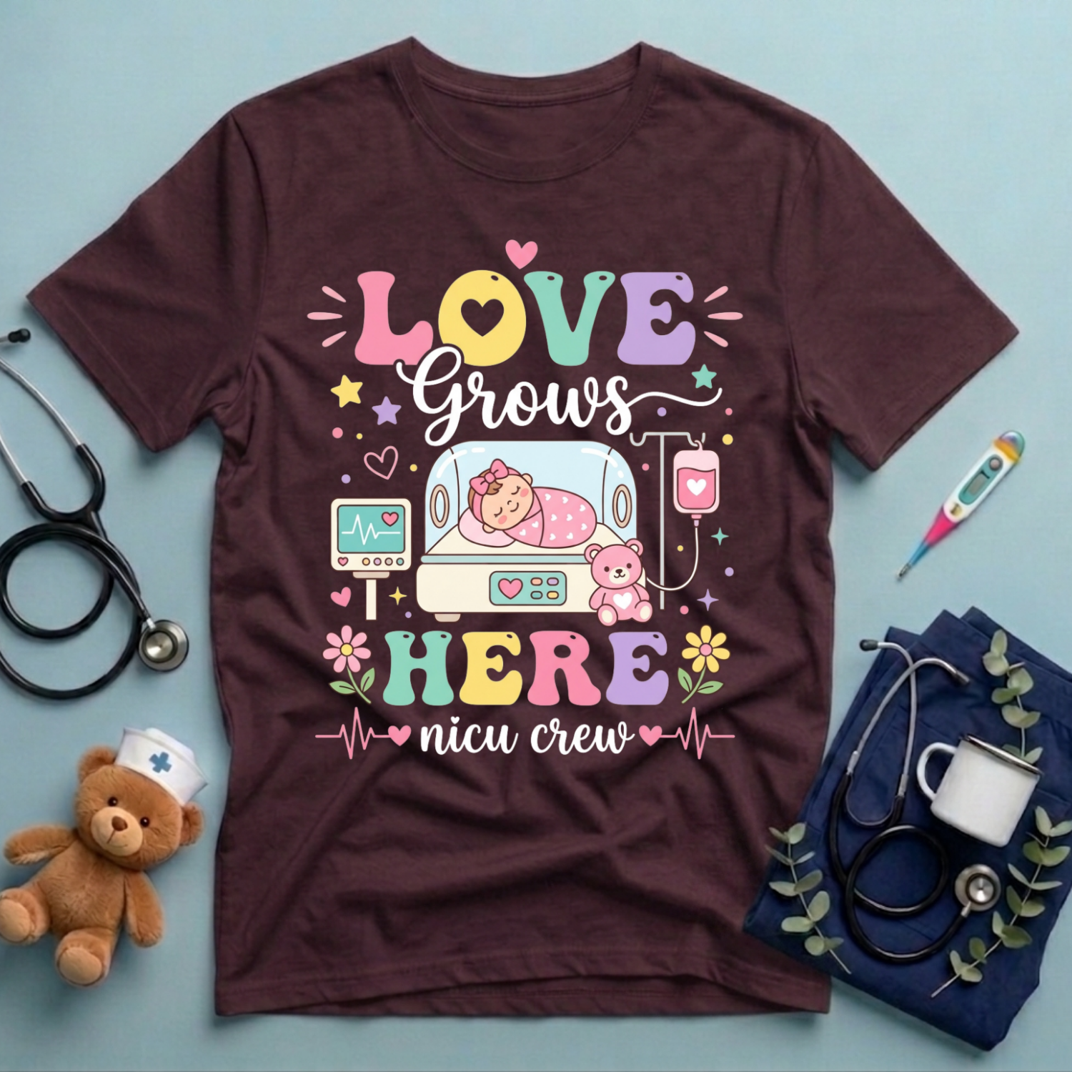 Love Grows Here Nicu Nurse T-Shirt