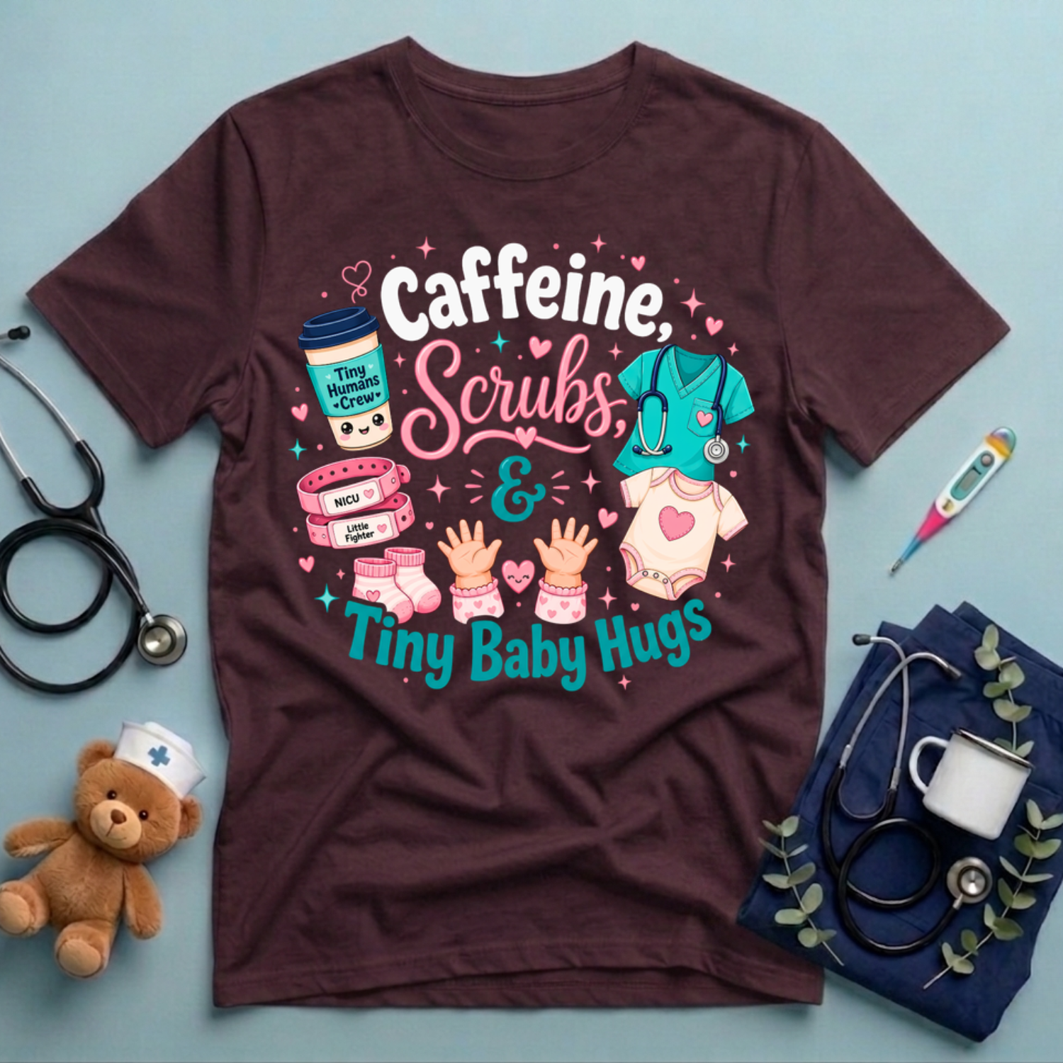 Caffeine Scrubs Tiny Baby Hugs T-Shirt