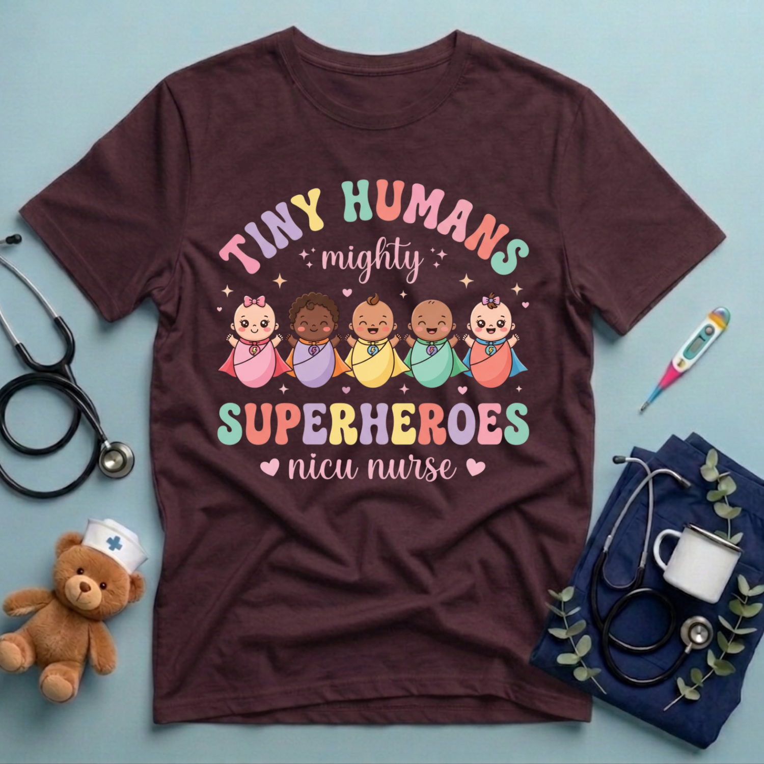 Tiny Humans Mighty Superheroes T-Shirt