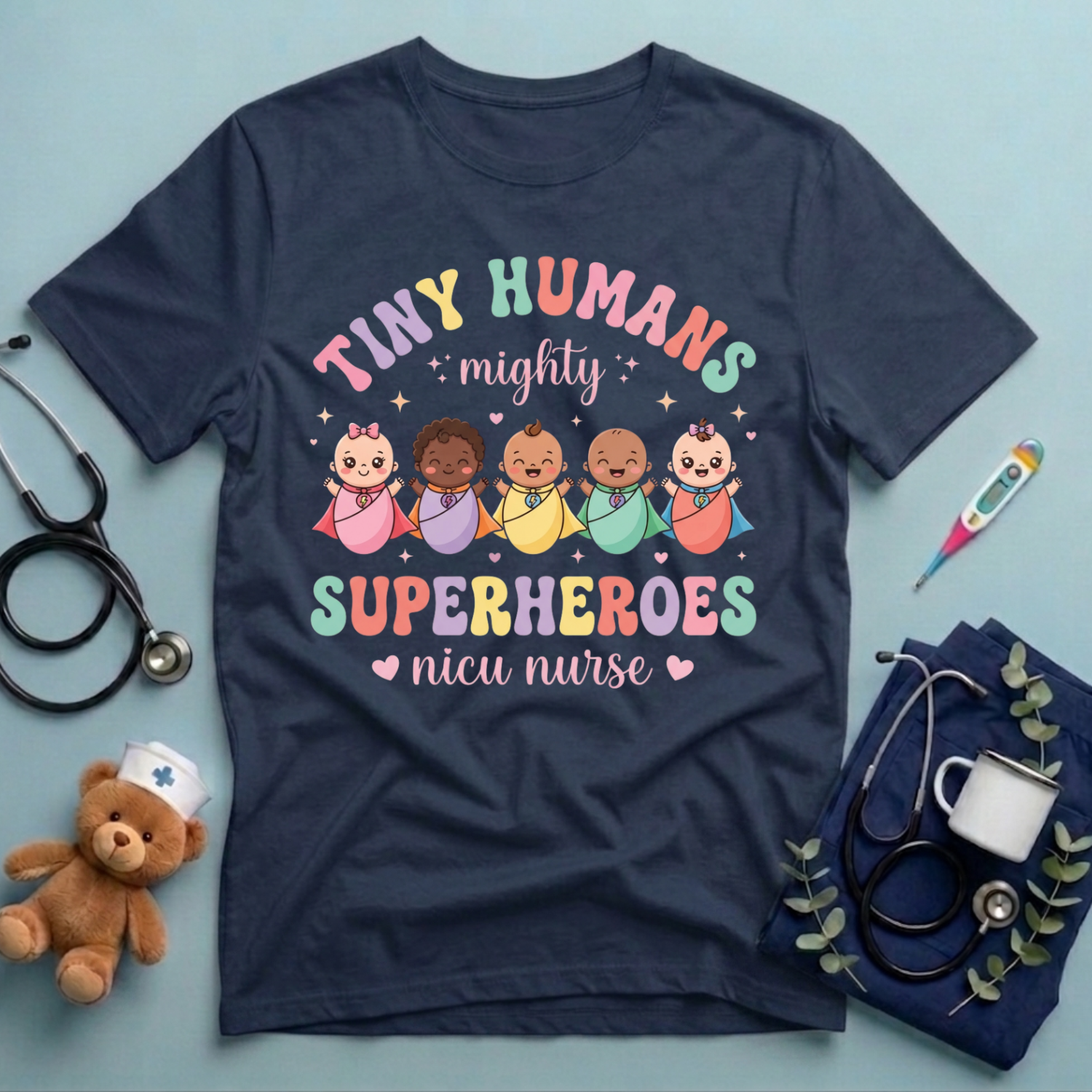 Tiny Humans Mighty Superheroes T-Shirt