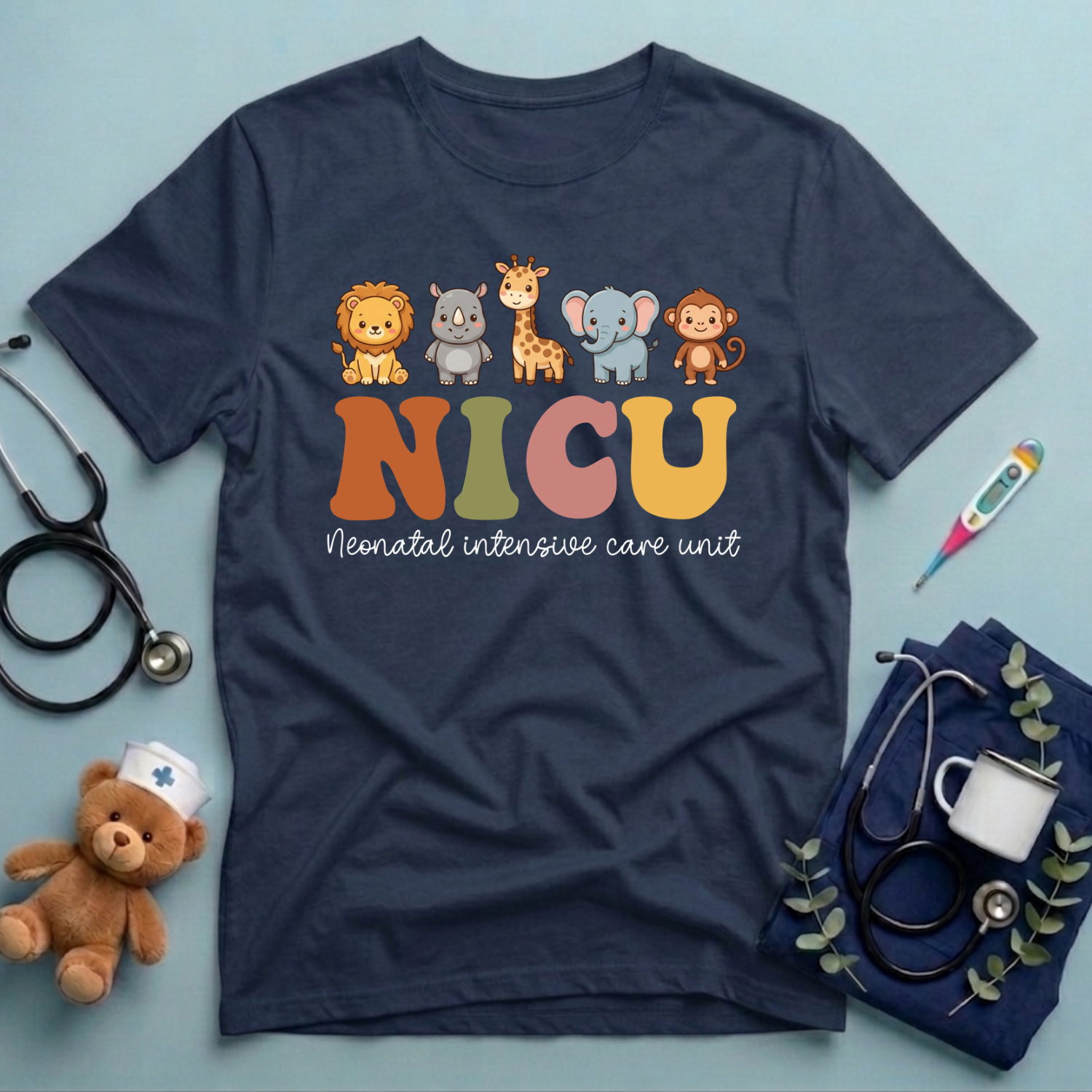 Cute Baby Animals NICU Nurse T-Shirt