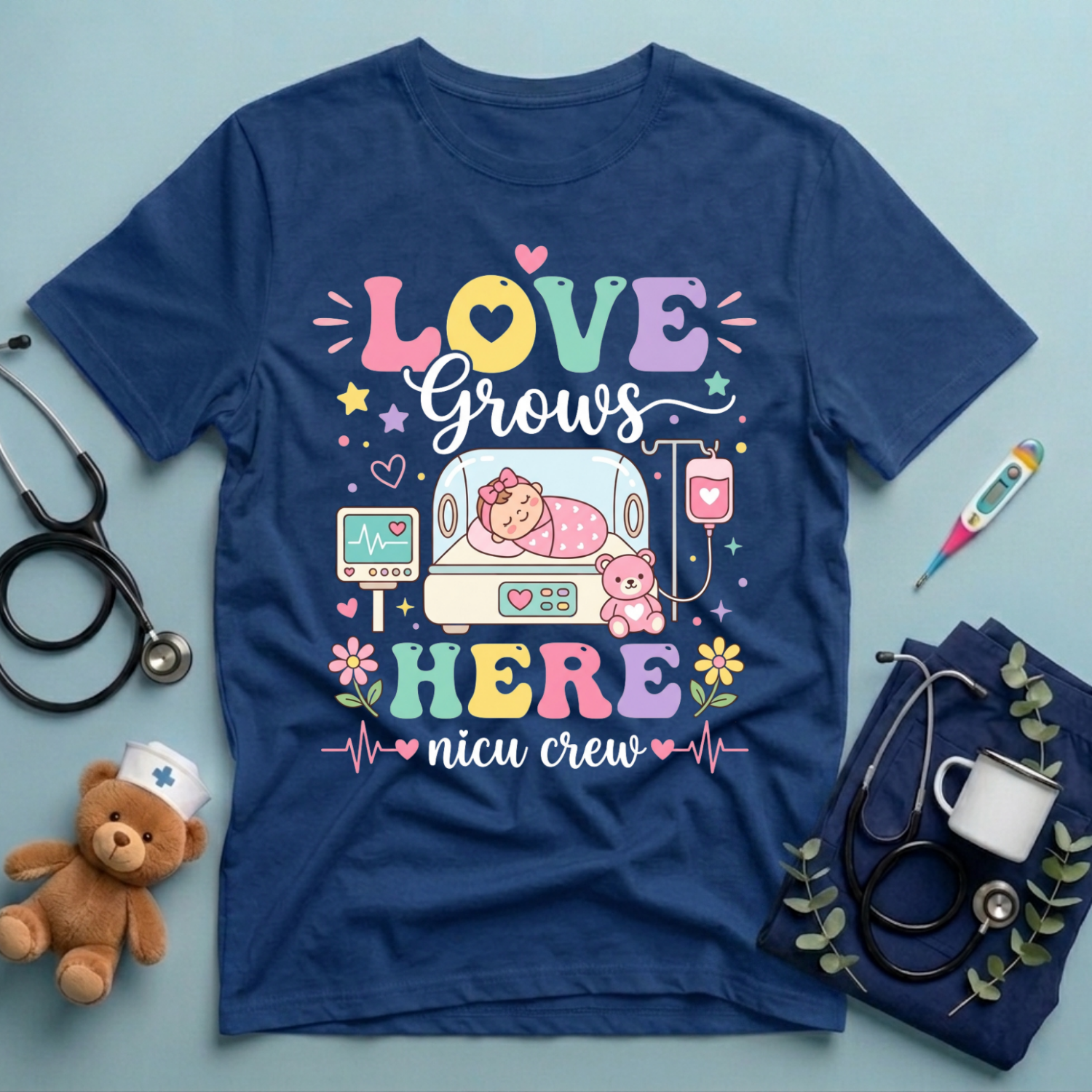 Love Grows Here Nicu Nurse T-Shirt