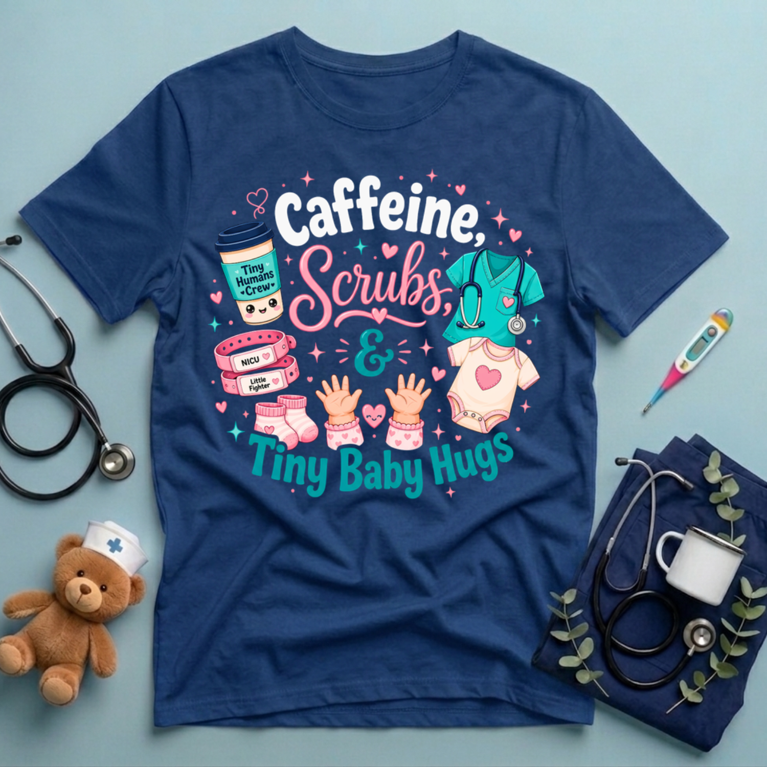 Caffeine Scrubs Tiny Baby Hugs T-Shirt