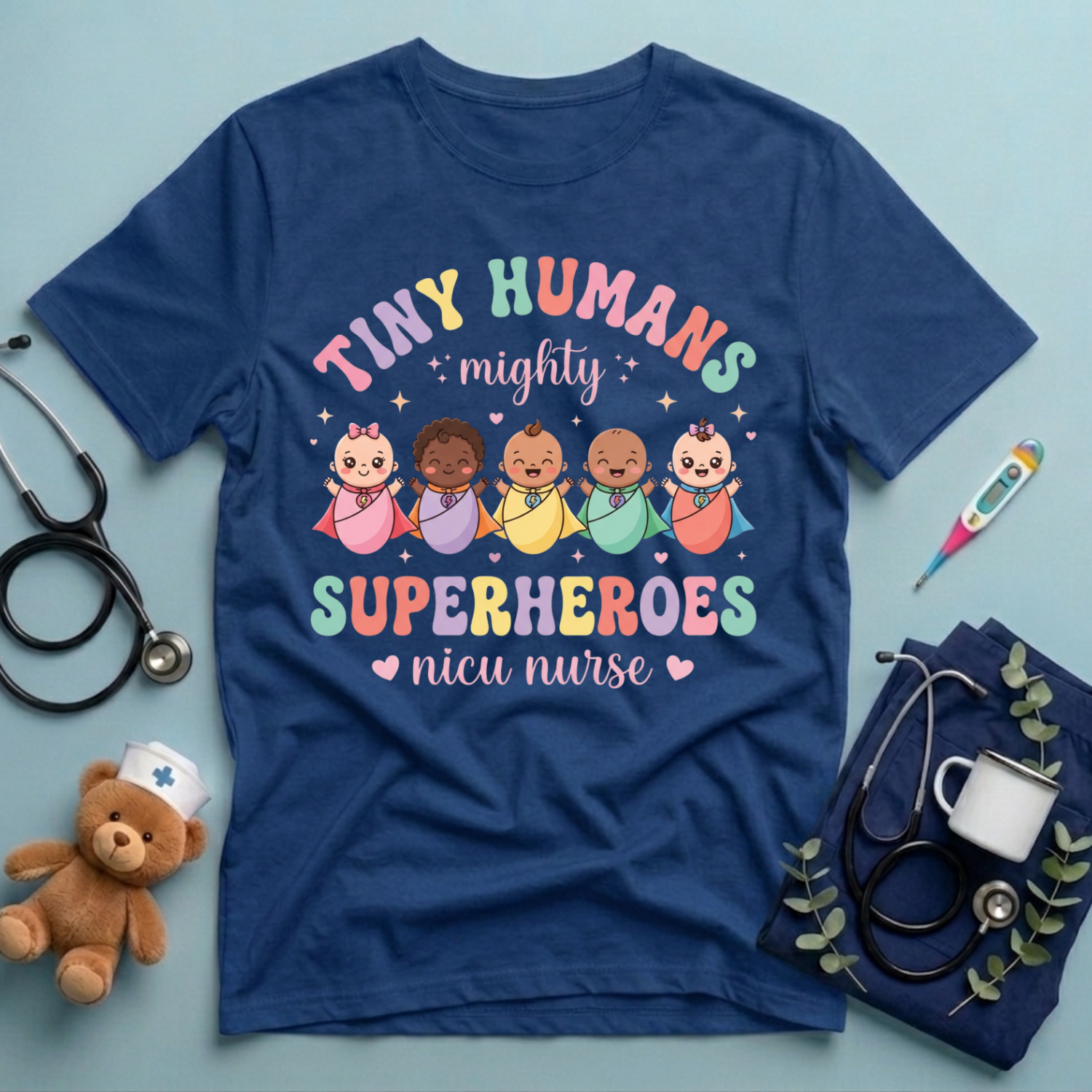 Tiny Humans Mighty Superheroes T-Shirt