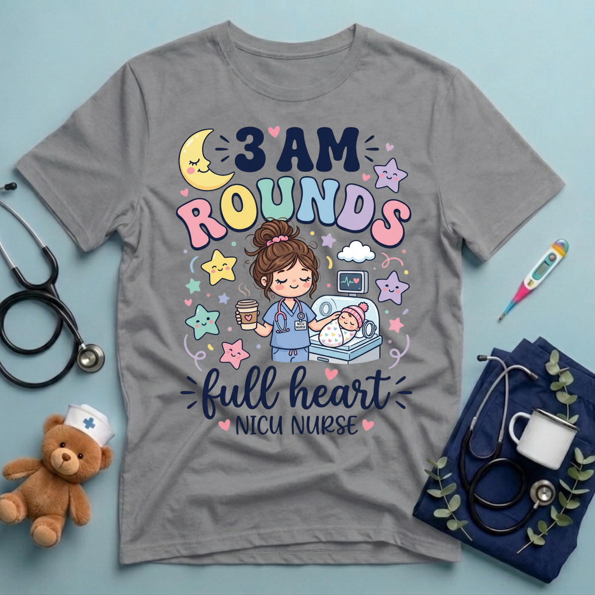 3 AM Rounds Full Heart NICU T-Shirt