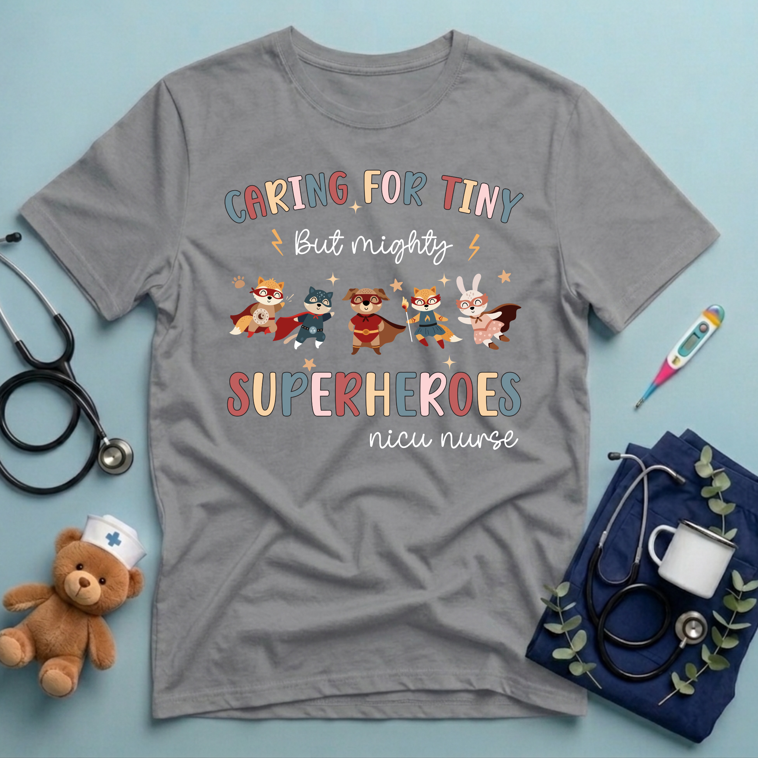 Caring For Superheroes Nicu Crew T-Shirt